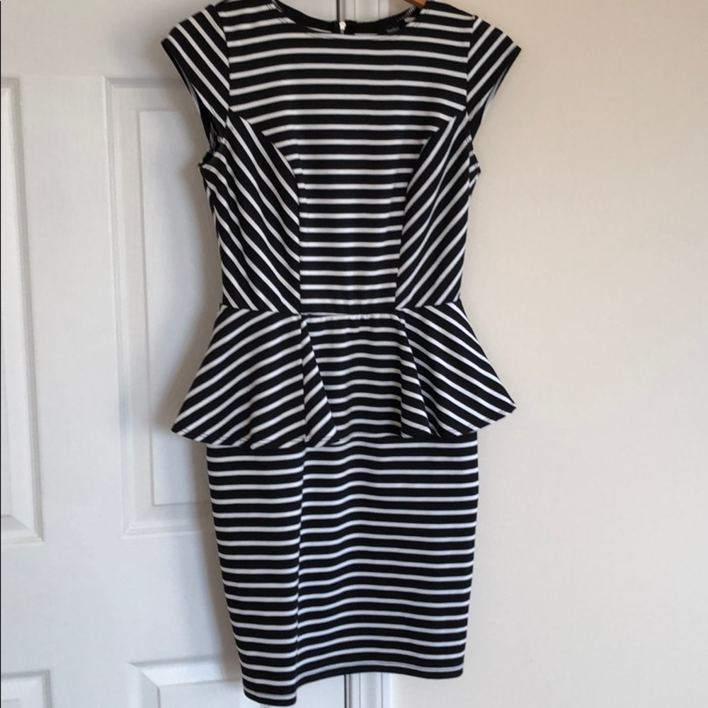 Mossimo black & white stripe peplum dress size SM